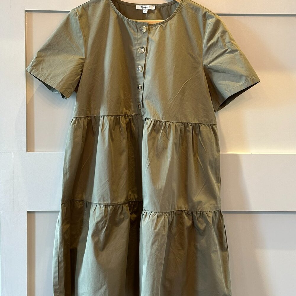 NWT - Madewell Olive Green Tiered Button-Front Dress - Size Medium